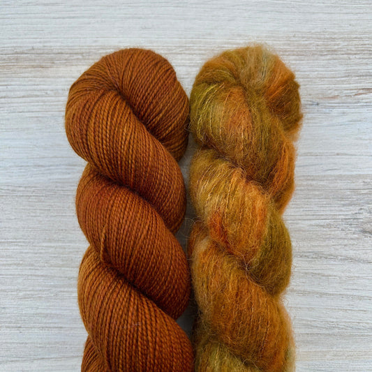 Roasted Pecan + Forest Floor Lento Sweater Bundle Hand-dyed Fiber-Macgyver